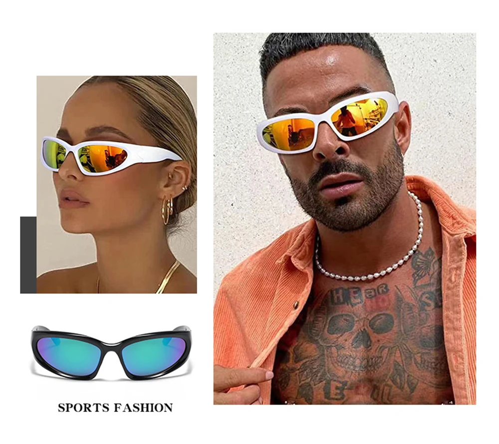 VIVIBEE Y2K Sonnenbrille für Damen, Steampunk-Spiegelgläser, Weiß, Sport-Schutzbrille, UV400, Punk-Sonnenbrille, Trendprodukt 2026 – Detail 7
