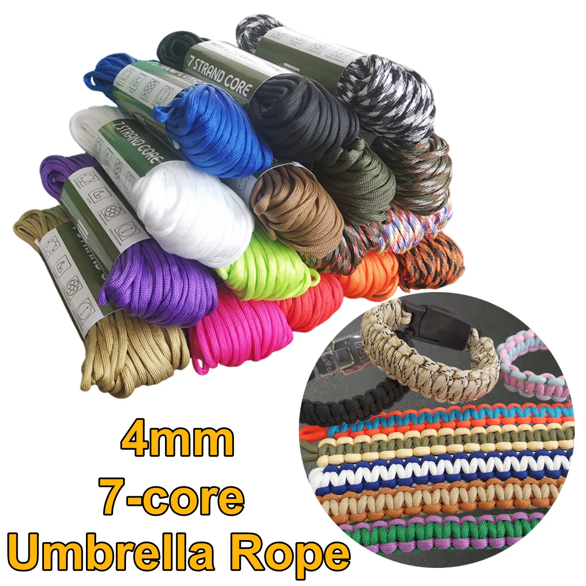 

4mm 7-core Umbrella Rope Accessories DIY Braided Rope Multi-functional Towing Rope Outdoor Survival Gear Safety 30-meter