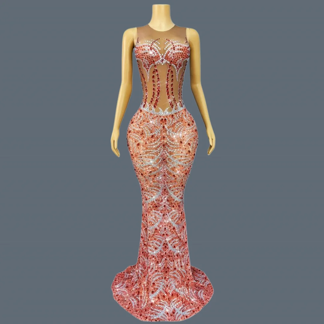 

Sparkly Crystals See Through Mesh Evening Dress Designer Sexy Women Gala Prom Red Carpet Elegant Long Formal Dresses Hongriqun