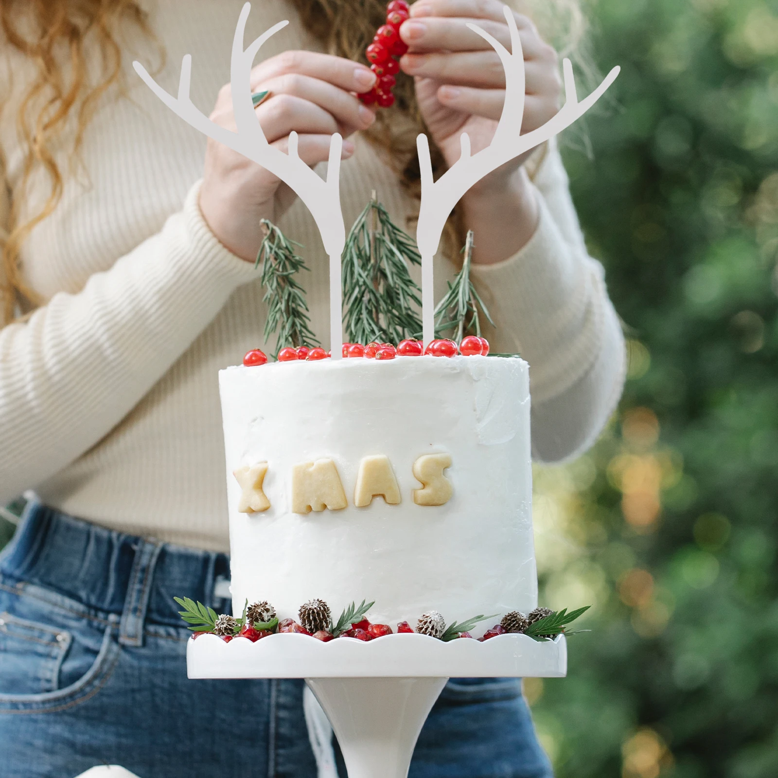 

7Pairs Christmas Antlers Cake Decoration Safe Eco-Friendly Acrylic Cake Toppers for Holiday Party Fruit Food Picks