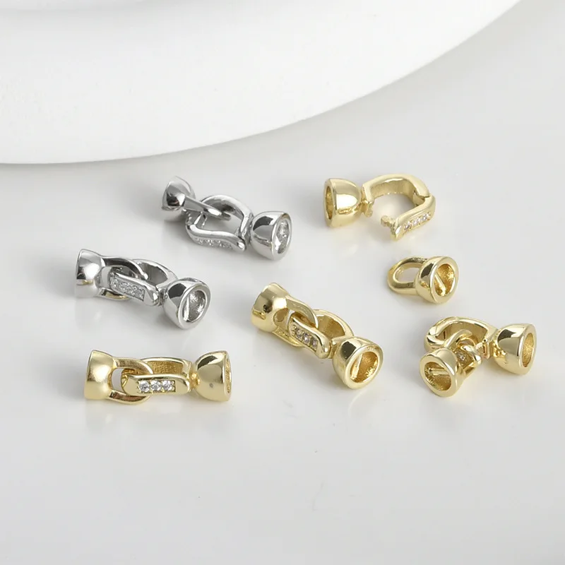 Plated 14k Gold Color Diamond Zircon Buckle Handmade DIY Bracelet Necklace Beaded Connection Button Head Jewelry Accessories