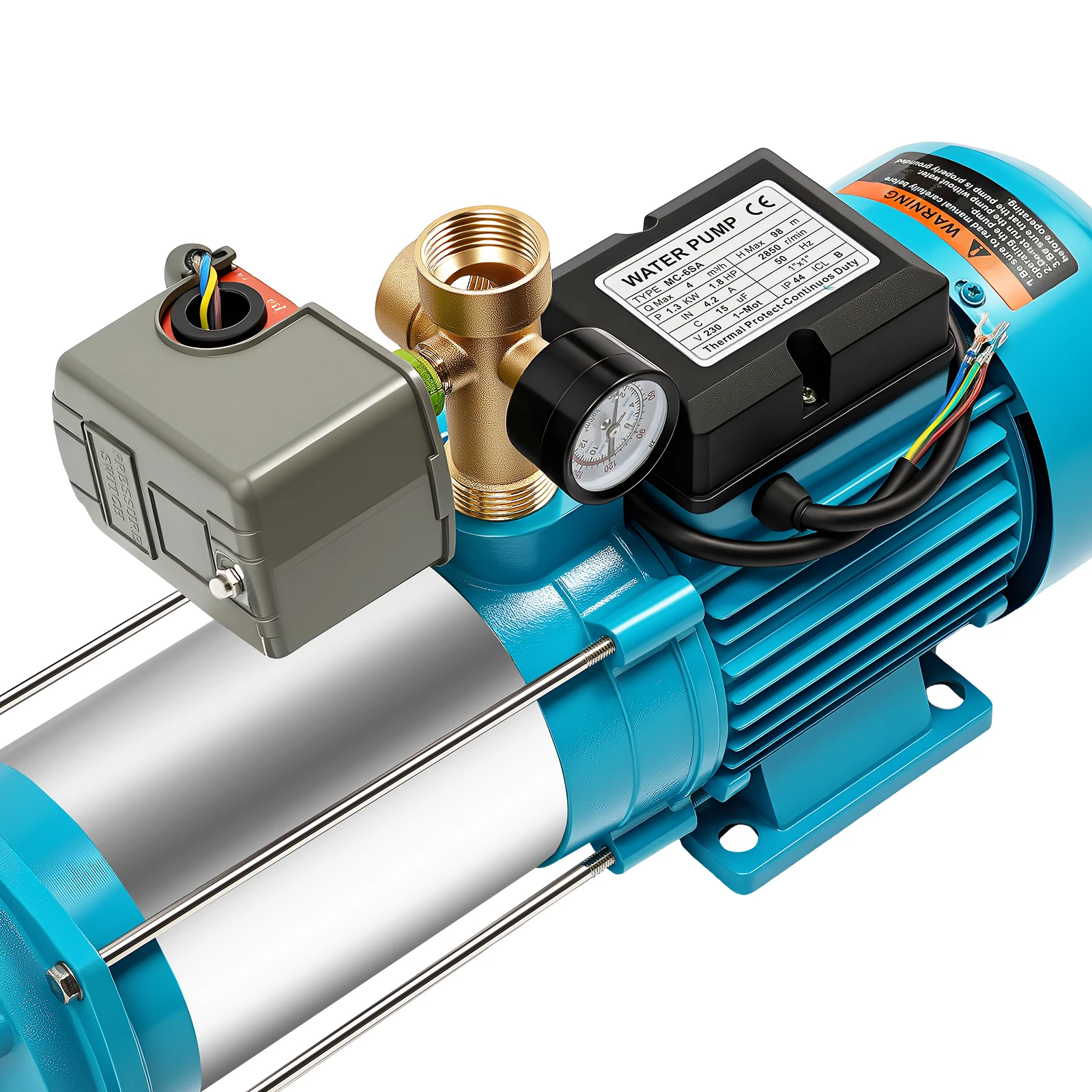 IP44 Wasserdichte Kreiselwasserpumpe - Selbstansaugende Pumpe mit Manometer, 98m Förderhöhe, 4000L/h für Bewässerungs-/Kühlsysteme – Detail 10