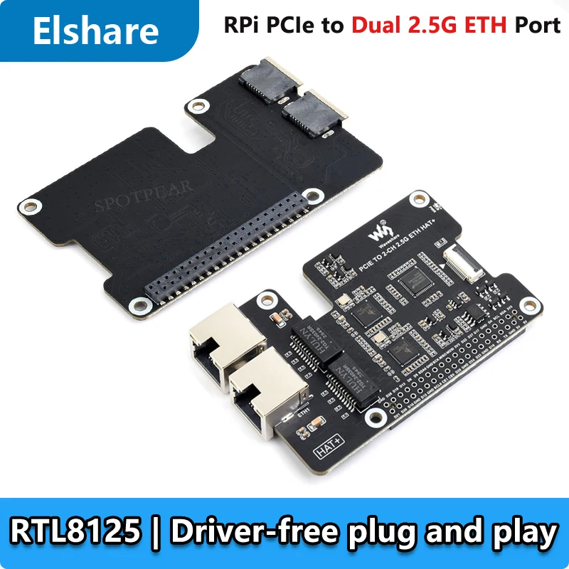Raspberry Pi 5 PCIe to Dual 2.5G Ethernet Adapter Board - Driver-Free plug and play
