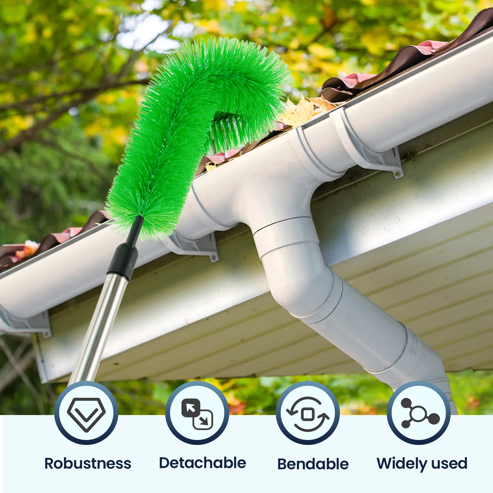 2 in 1 Gutter Cleaning Tools 2.8m Telescopic Gutter Cleaner with 7 Section Pole Reliable Gutter Cleaner Tool for Cleaning Leaves