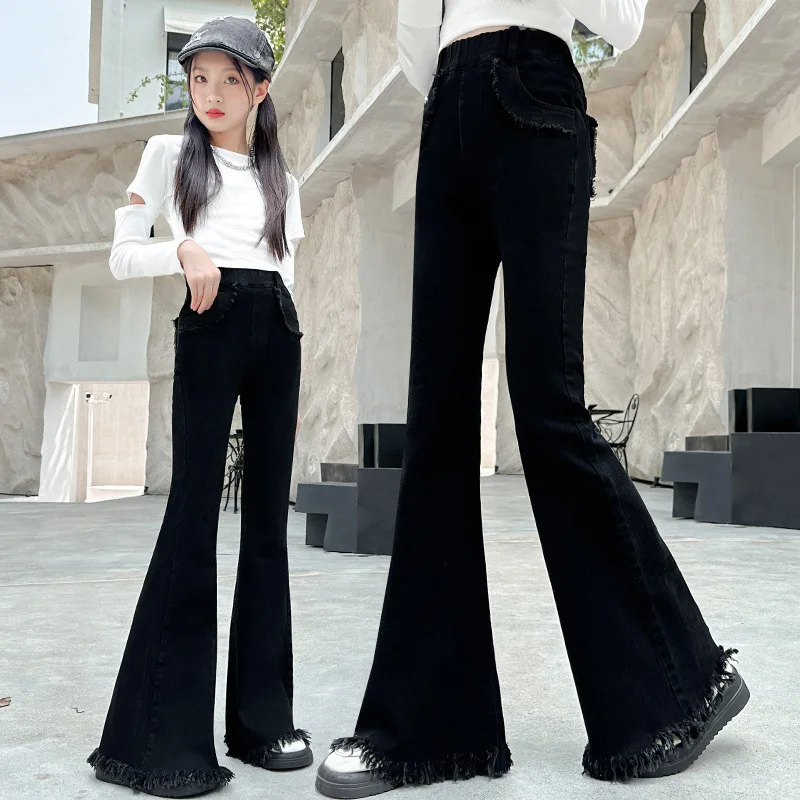 جينز بناتي من 4 إلى 14 سنة لربيع وخريف 2025 إصدار كوري جديد للأطفال سراويل غربية مضيئة سراويل جينز للفتيات #3