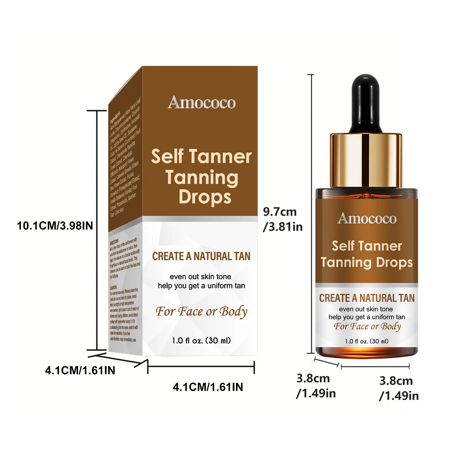 Amococo 3pcs Self Tanning Drops 30ml Each Natural Bronzing Serum for Face Body Sunless Tanner Customizable Drops Even Skin Tone
