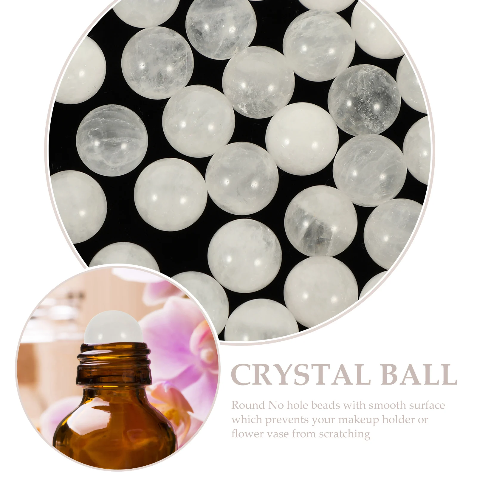

50Pcs Natural Crystal No Hole Round Beads Smooth Surface for DIY Essential Oil Roller Bottle Makeup Brush Holder Decorative