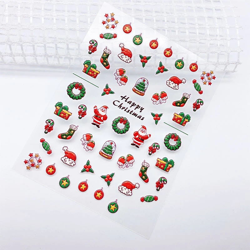 RIZZNAIL Funny Christmas Design Self Adhesive Decal Classic Art Decoration Tools Nail Stickers Simple Embossed Nail Decal