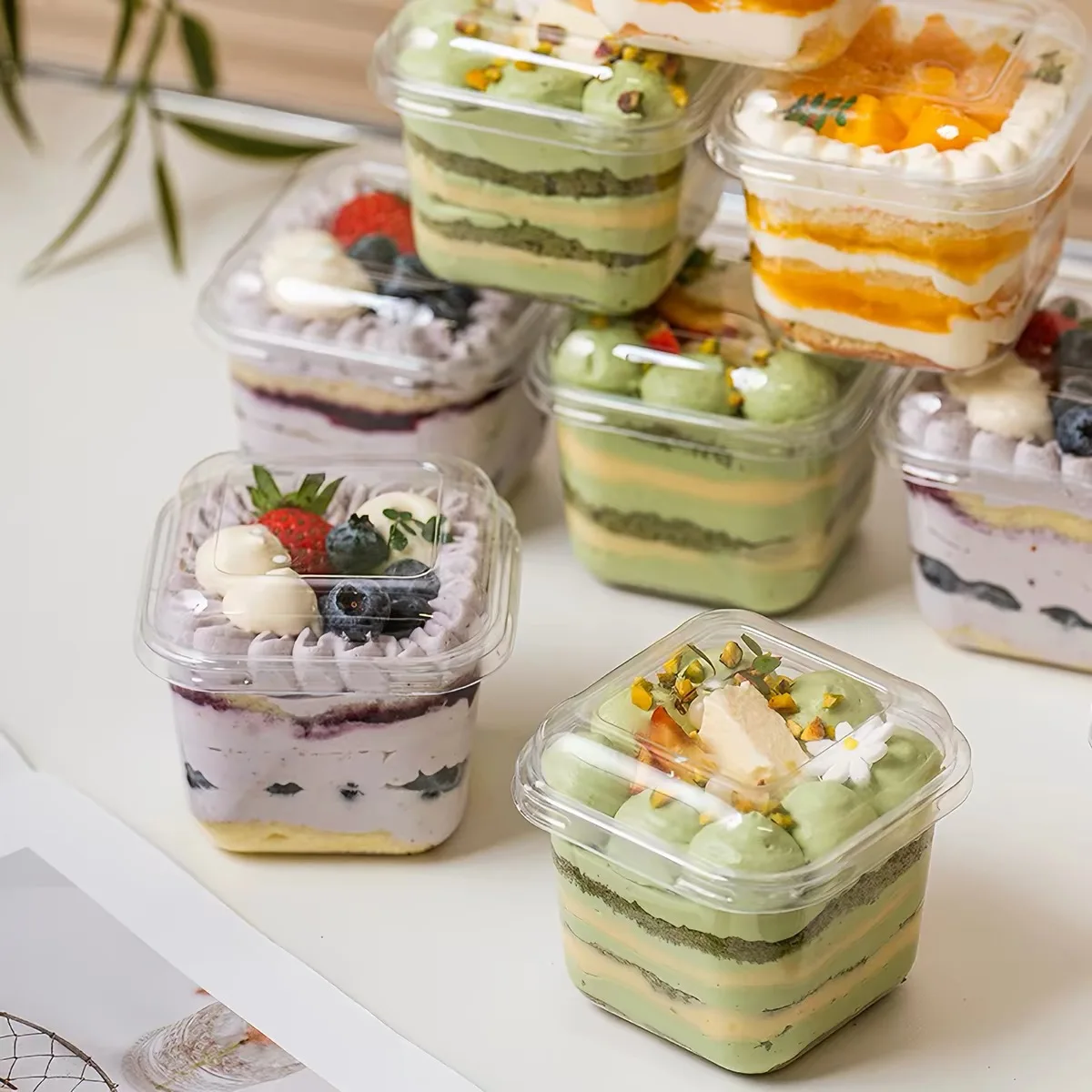 Box Cake Box Mousse Cake Packaging Box Tiramisu Soy Milk Takeaway Box Baking Transparent Dessert Box 240ml 50Pcs