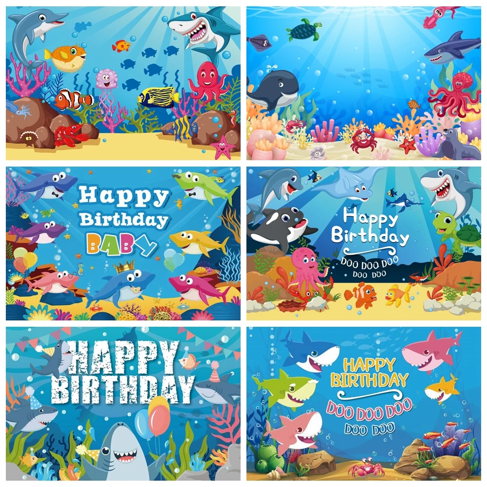 Newborn Baby Birthday Seabed Shark Fish Backdrop for Photography Sea Ocean Underwater World Party Decor Background Photo Studio