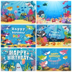 Newborn Baby Birthday Seabed Shark Fish Backdrop for Photography Sea Ocean Underwater World Party Decor Background Photo Studio