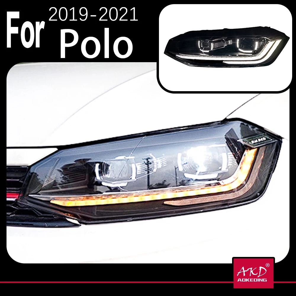 AKD Car Model For Polo Virtus 2019-2022 New Polo HeadLight Style Replacement DRL Daytime lights Lighthouse Projector Facelift