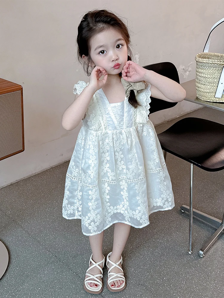 

Summer Thin Girl's Dr Korean Sle Princ Skirt Faionable Baby Girl's Clothes ort Sve Pure Color Other Material