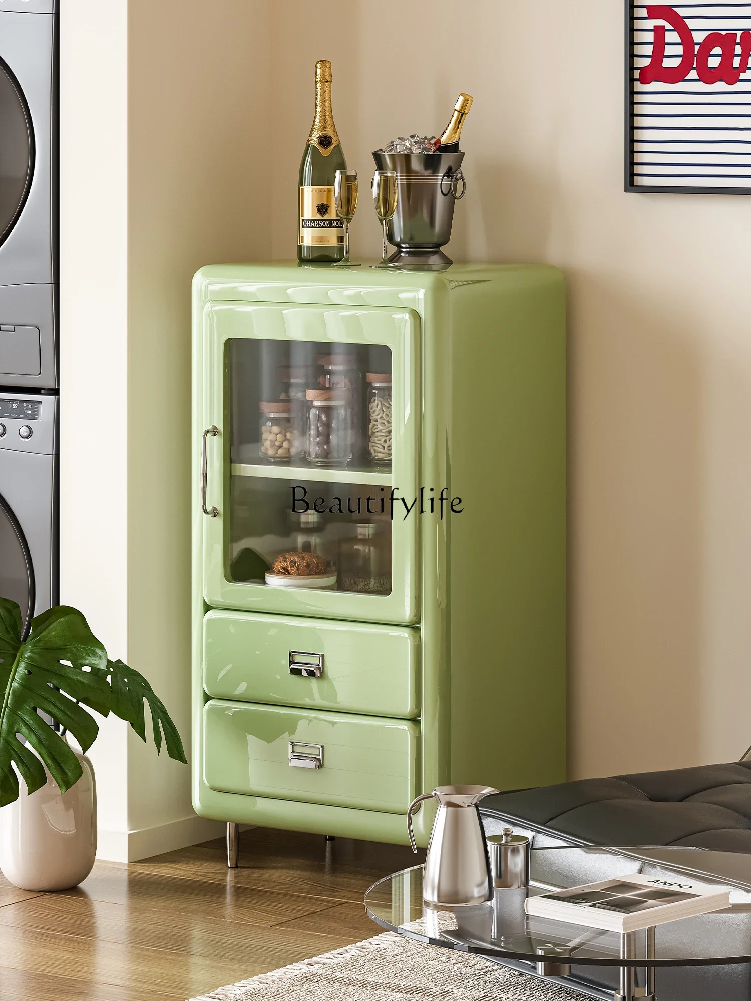 

D30Vintage Coffee Cabinet Home Living Room Bedroom Decorative Glass Locker