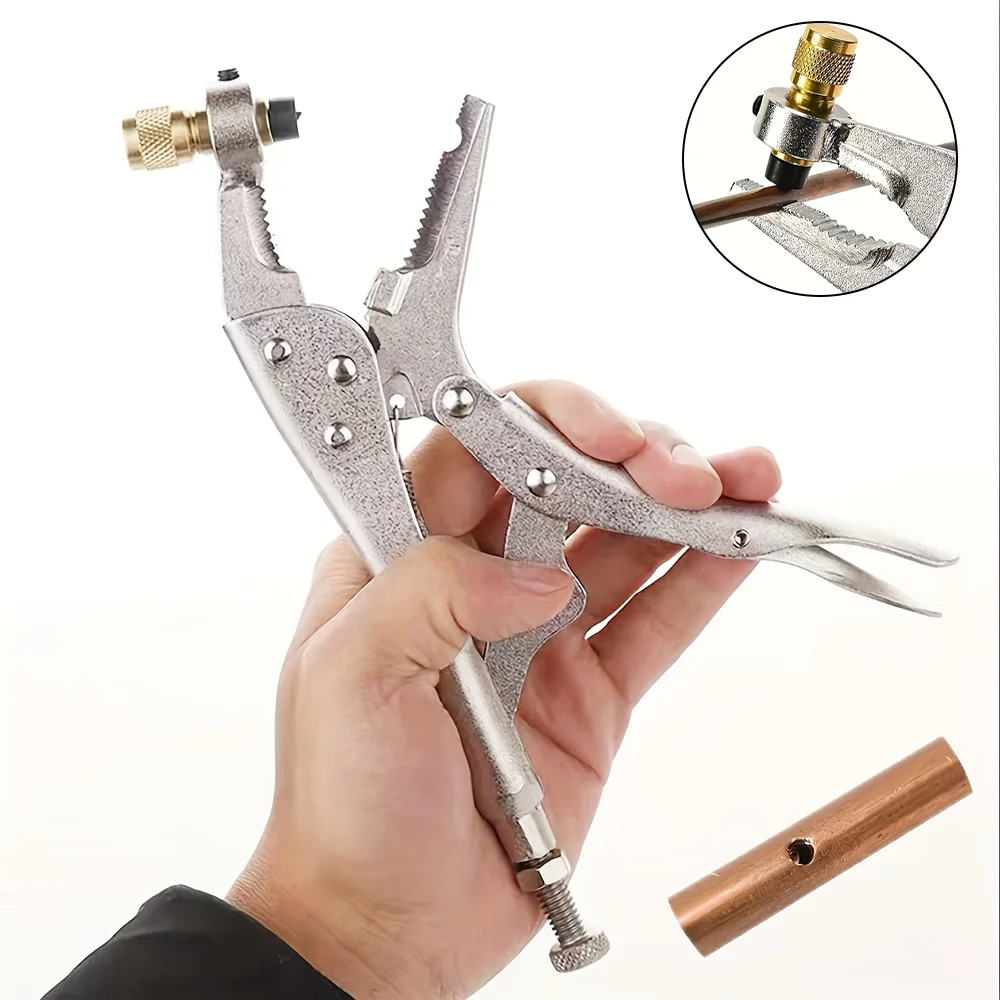 

Стальные плоскогубцы для сбора хладагента с соединителем SAE 1/4 дюйма, плоскогубцы для фиксации труб хладагента, подходят для систем кондиционирования и охлаждения (HVAC).