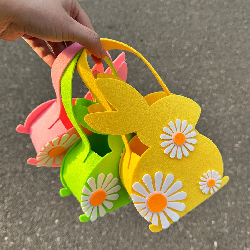 Bolsa de Regalo con Forma de Conejo de Pascua, Cesta de Fieltro para Huevos con Asa, para Decoración y Almacenamiento de Pascua, Bolsa para Dulces y Bocadillos para Niños
