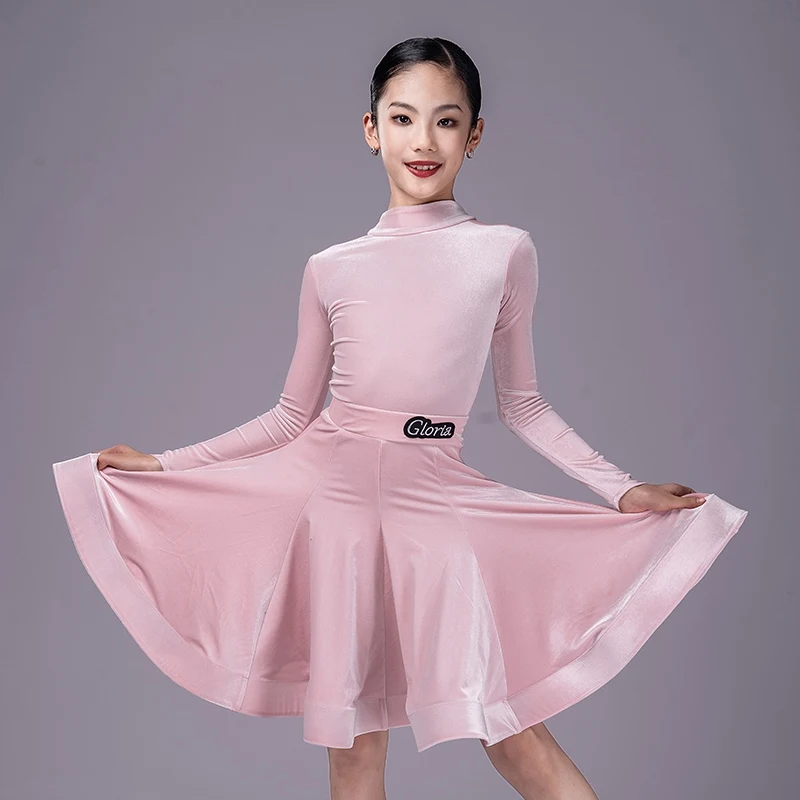 

Winter High Collar Latin Dance Competition Dress Girls Multi-Colors Long Sleeve Velvet ChaCha Dance Performance Clothing VDB7856