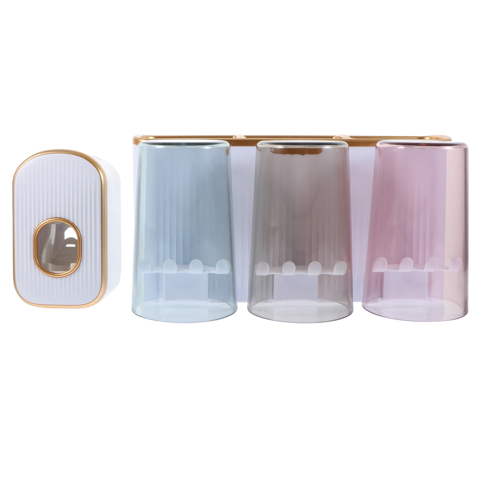 

1 set White Gold Bathroom Supplies Toothbrush Holder Gargle Cup Toothpaste Dispenser Wall Mounted No Drill Rust Proof Storage