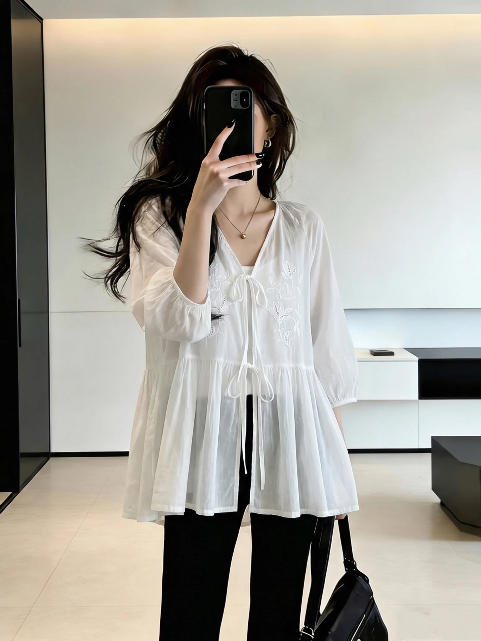 

Floral Embroidery V-Neck Shoulder-Length Women's Jacket Thin Sun Protection Outerwear Open Cardigan Top for plus Size