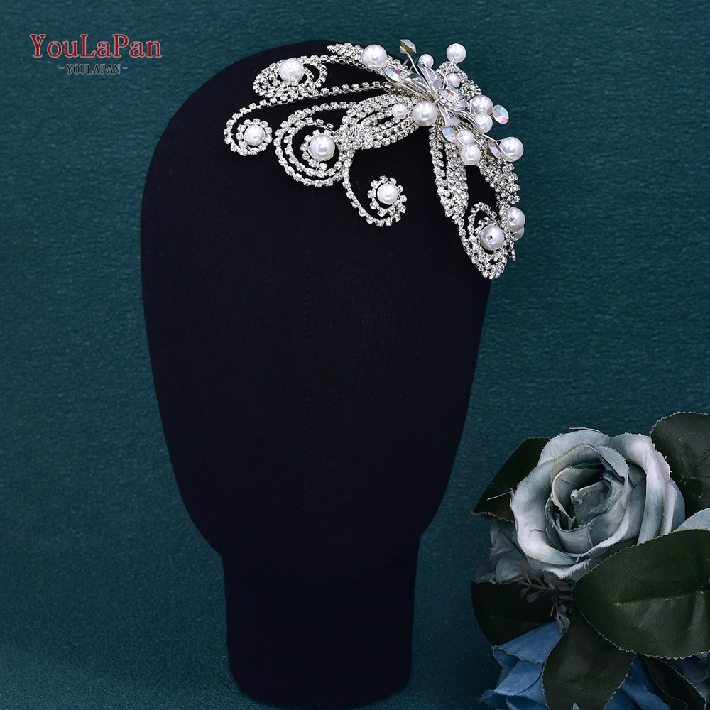 YouLaPan Handmade Rhinestone Chain Bride Hair Comb Wedding Hair Accessories White Color Pearl Party Exquisite Headband HP732