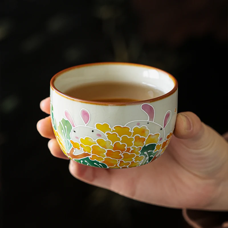 150ml Ru Kiln Rabbit Cup Ceramic Exquisite Straight Edge Master Tea Tasting Chinese Yellow Ceramic Opening Tea