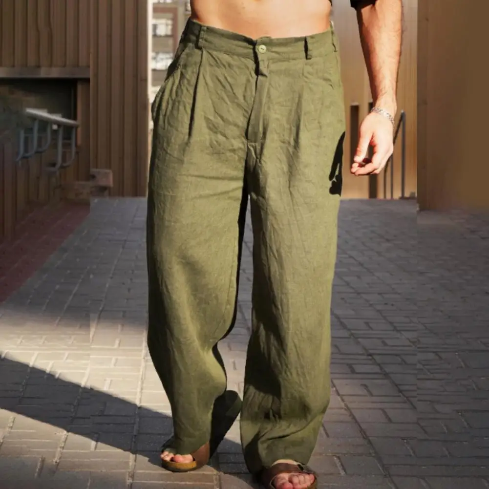 

Breathable Beachwear Pants Solid Color Lightweight Pants for Men Men's Lightweight Cotton Linen Slacks for Casual Beach Yoga