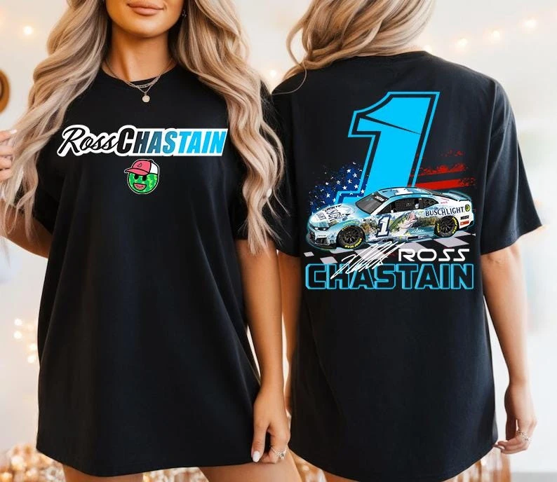 2026 new model racing car pattern printed T-shirt, same style for both men and women, loose-fitting pure cotton top