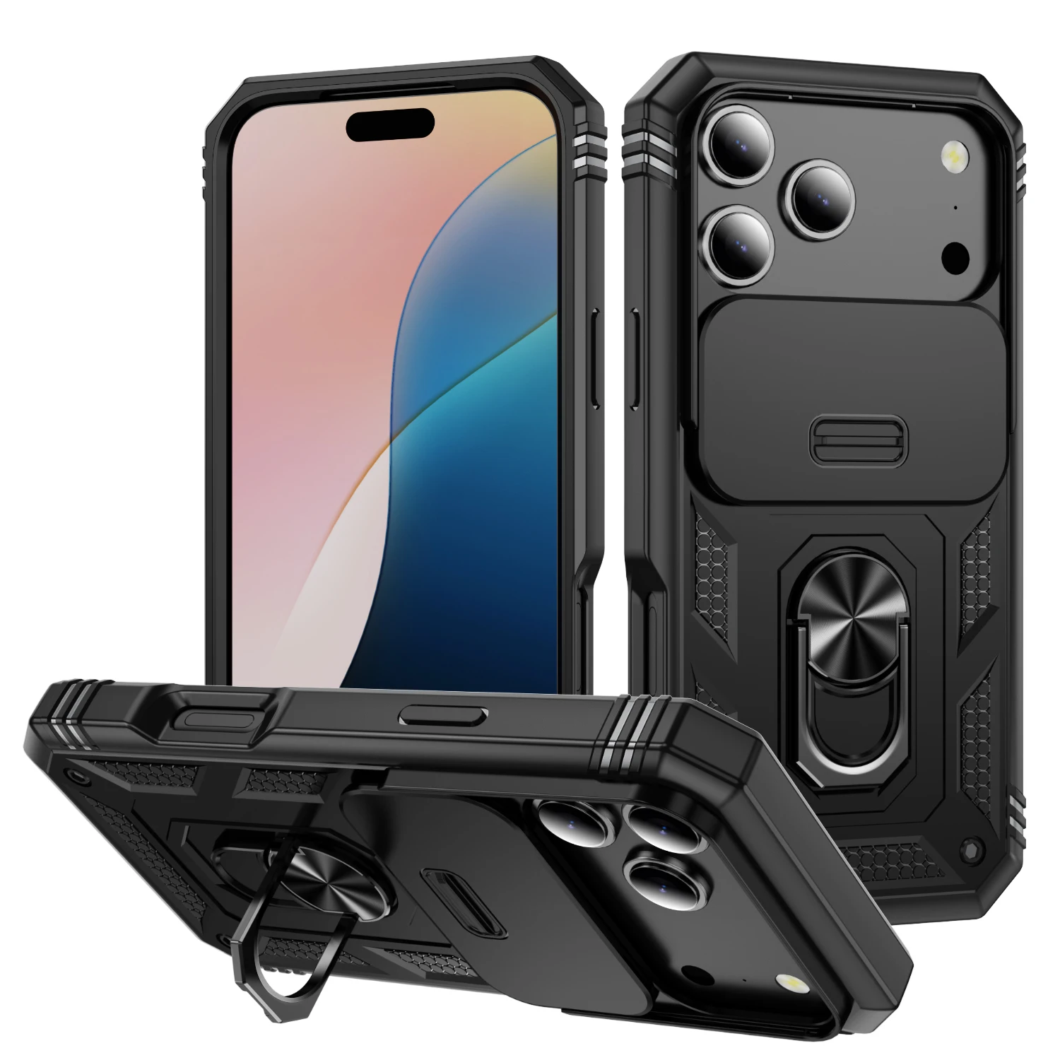 

Kickstand Ring Camera Protective Cover Case for Iphone 17 Pro Max 16e 15 17 Air 14 Plus 13 12 Pro Iphone16 Iphone17 Funda