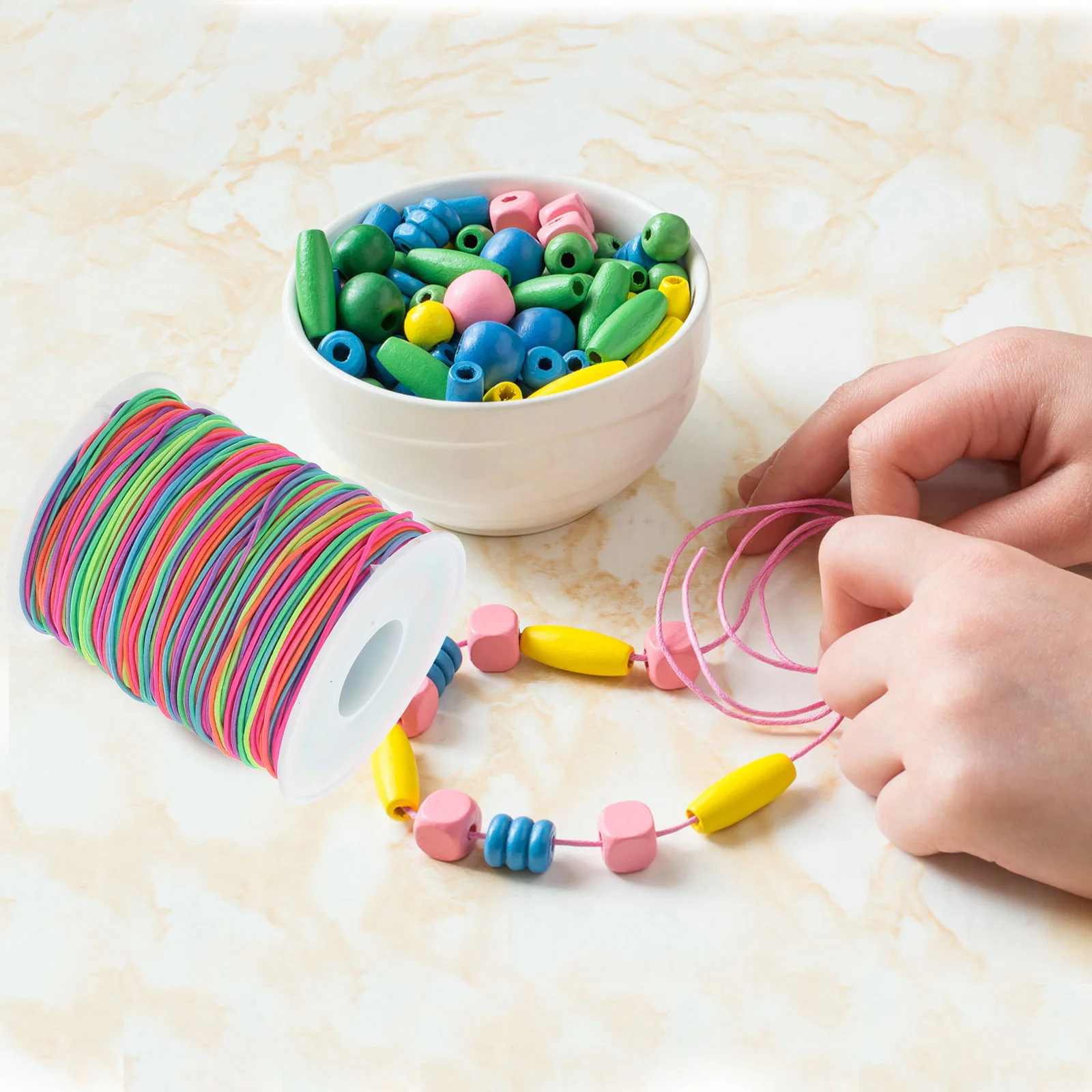 

2pcs 2 Rolls Colorful Elastic Cord DIY Bracelet Necklace 100m Seven Elastic Bracelet Rope Colors Jewelry Making Beading String