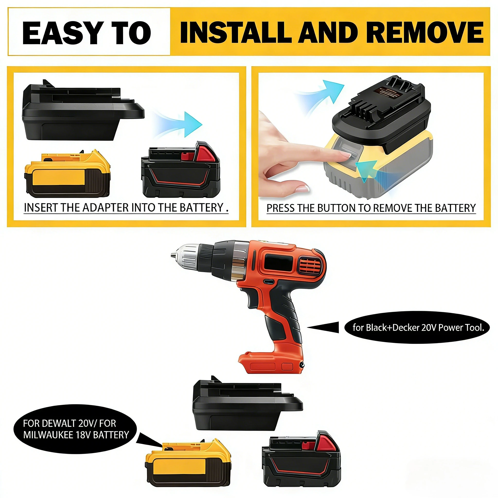 Adaptador de Bateria para Ferramentas DeWalt para Black & Decker, Converte Bateria Milwaukee 18V Li-ion para Ferramentas Black & Decker 20V
