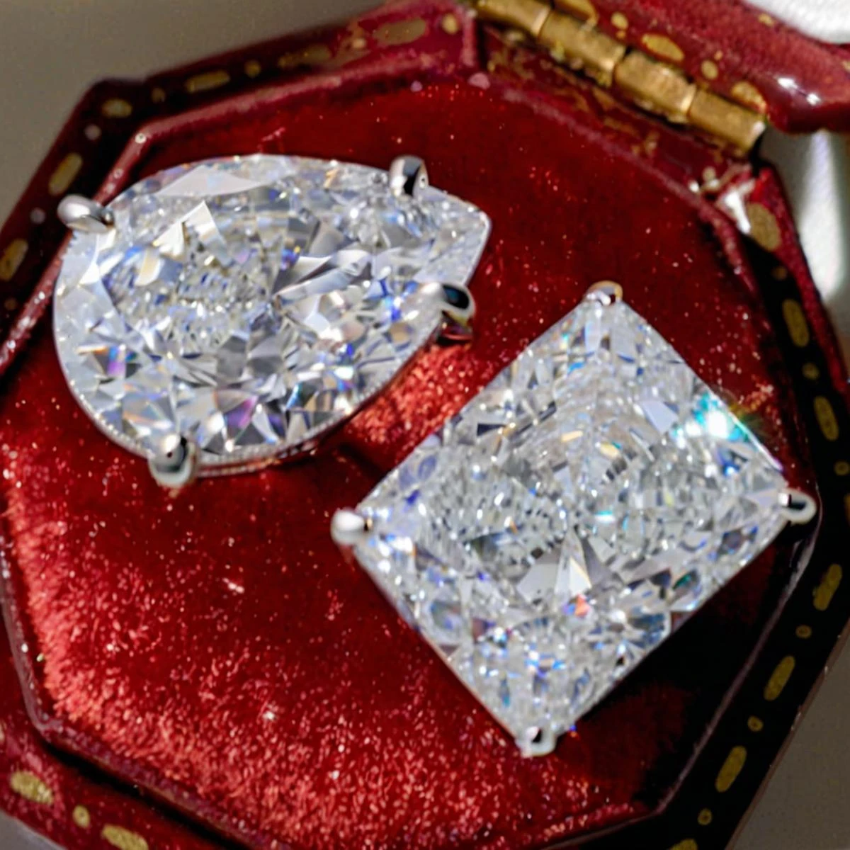 ‌Genuine S925 Sterling Silver Dual 8A Radiant Rectangular & Pear Zircon Modern Bridal Engagement Ring Anniversary Gift Jewelry
