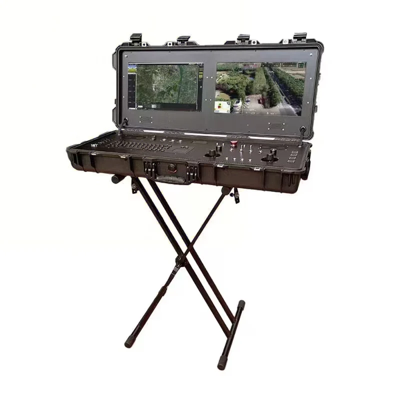 VTOL GCS Destaque Tela de toque dupla exibe estação de controle de solo de drone agrícola com ligação de dados de computador de solo robusto