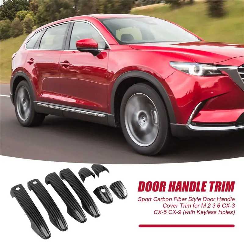 Upgraded Sport Carbon Fiber Style Door Handle Cover Trim For Mazda 2 3 6 CX-3 CX-5 CX-9 (With Keyless Holes)