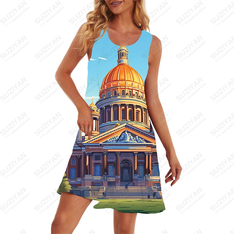 Vestido feminino sem mangas estampado em 3D, confortável, respirável, casual, solto, quente vendendo, moda verão, 2023