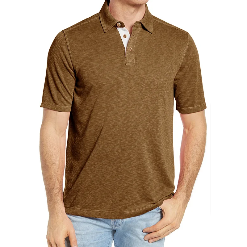 Men's Short Sleeve Polo Shirt 100% Cotton Casual Color Block Collared T Shirt for Men Foreign Trade