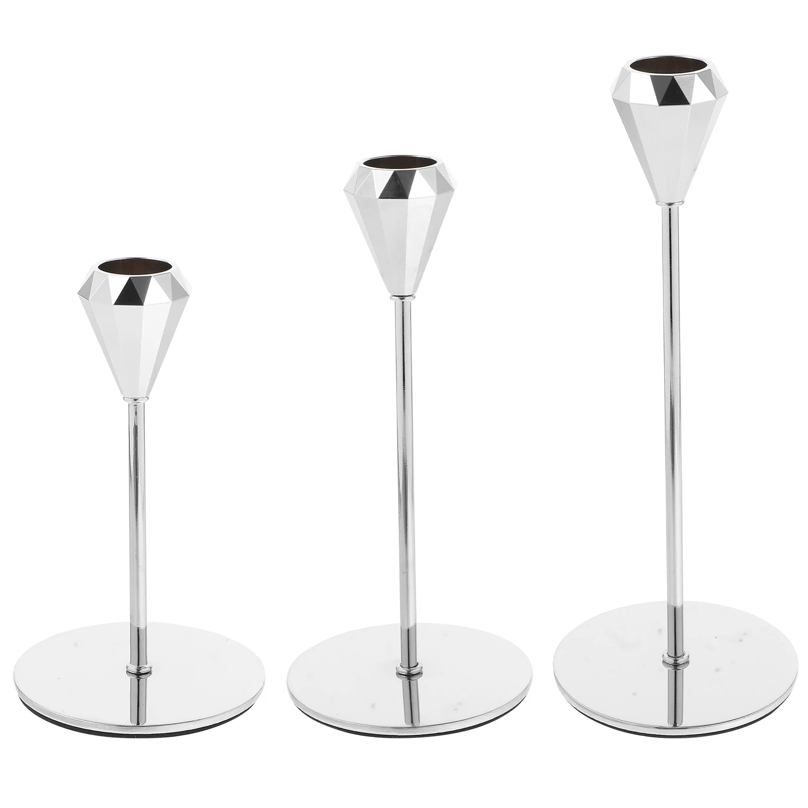 

3pcs Metal Diamond Holders Iron Pillar Banquet Wedding Table Centerpiece Taper Candlestick for Parties Decor