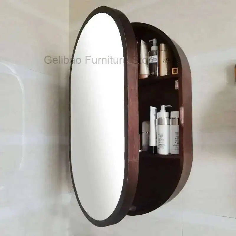 Oval Bathroom Mirror Cabinet Storage With Light Wall Mounted Bathroom Decor Apply Shower Makeup Banheiro Decorative Gold Led
