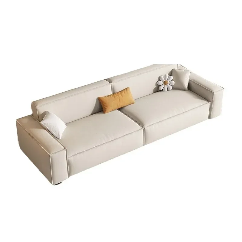 

Light luxury cream wind tofu sofa living room simple modern straight row sofa Internet celebrity technology fabric sofa
