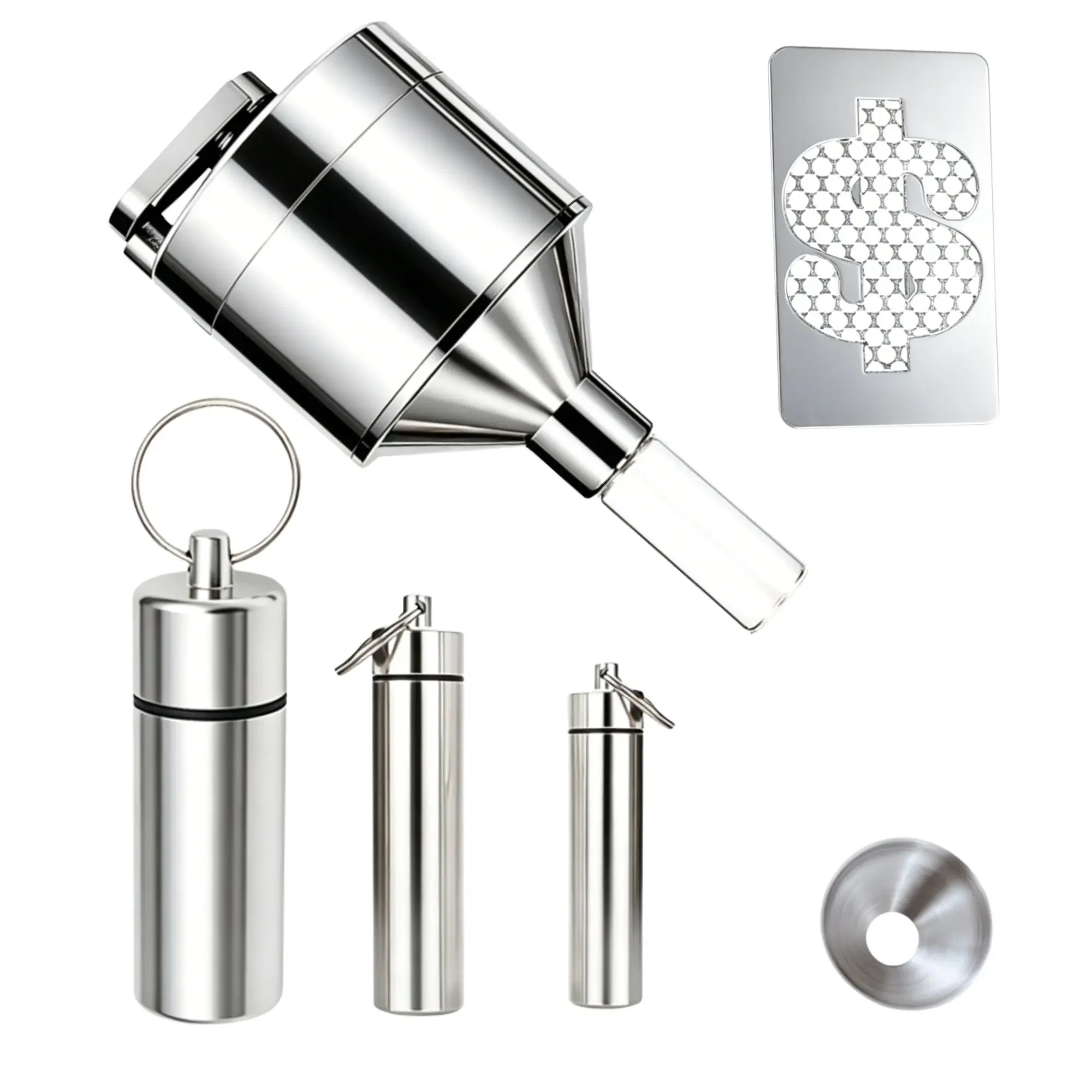 Compact Spice Grinder Kit with Vials Storage, Spoon and Big Mouthed Funnel Precision Accessories for Fine Powder Handling