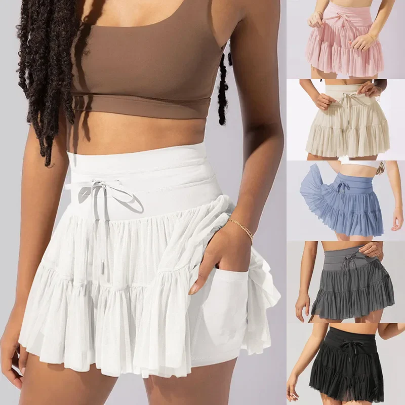 

Women's Safety Pants Anti Glare Spring/summer New High Waisted Lace Up Pleated Skirt Short Skirt Spicy Girl Half Skirt