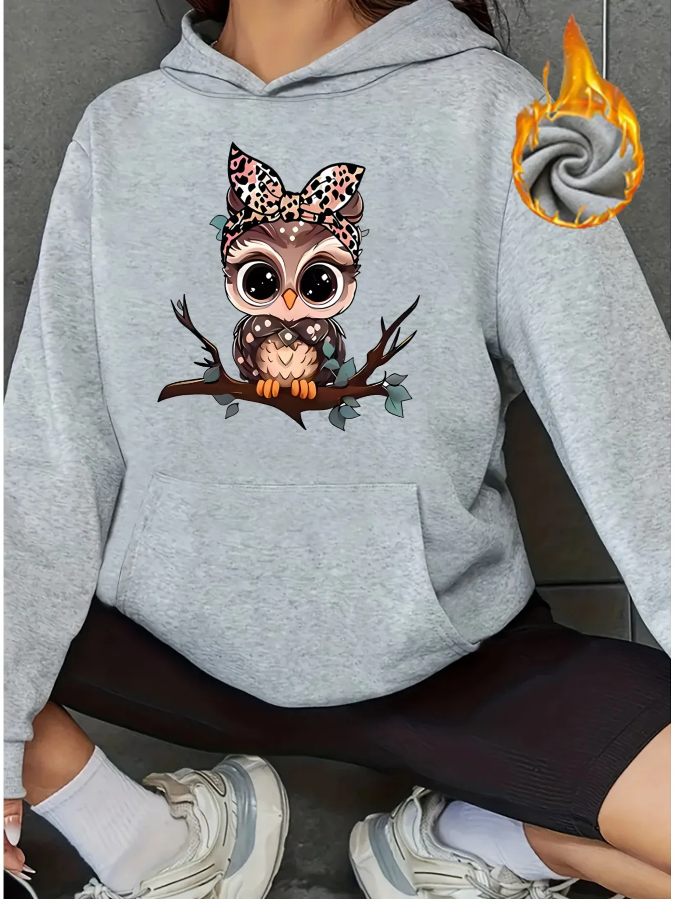 2025 Autumn and Winter Women's Cute Cartoon Owl Hoodie Comfortable Pullover Fashion Autumn and Winter Casual Sweatshirt Pattern