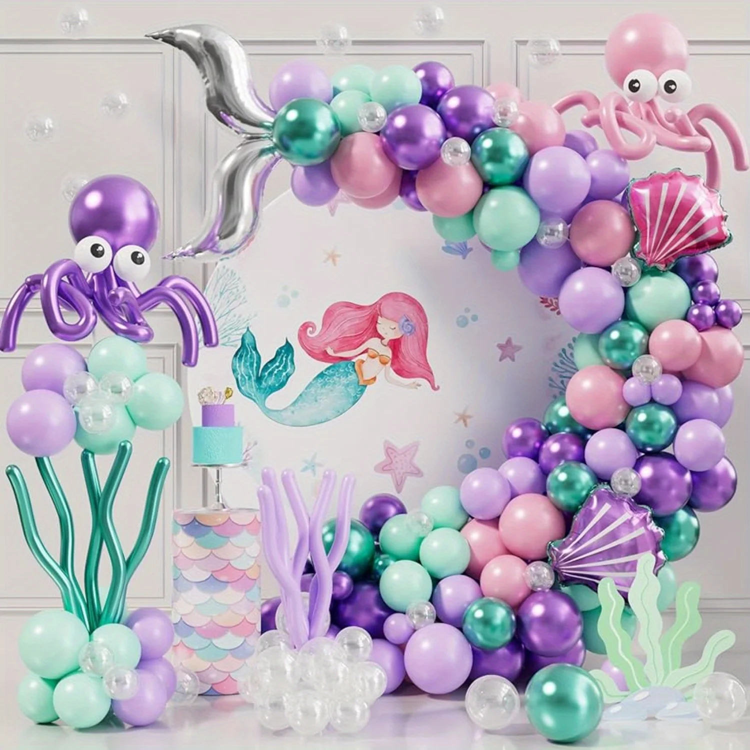 159 Pcs Mermaid Princess Balloon Sets,for Birthdays Pool Beach Parties Anniversaries Graduation Ceremonies Summer Decorations