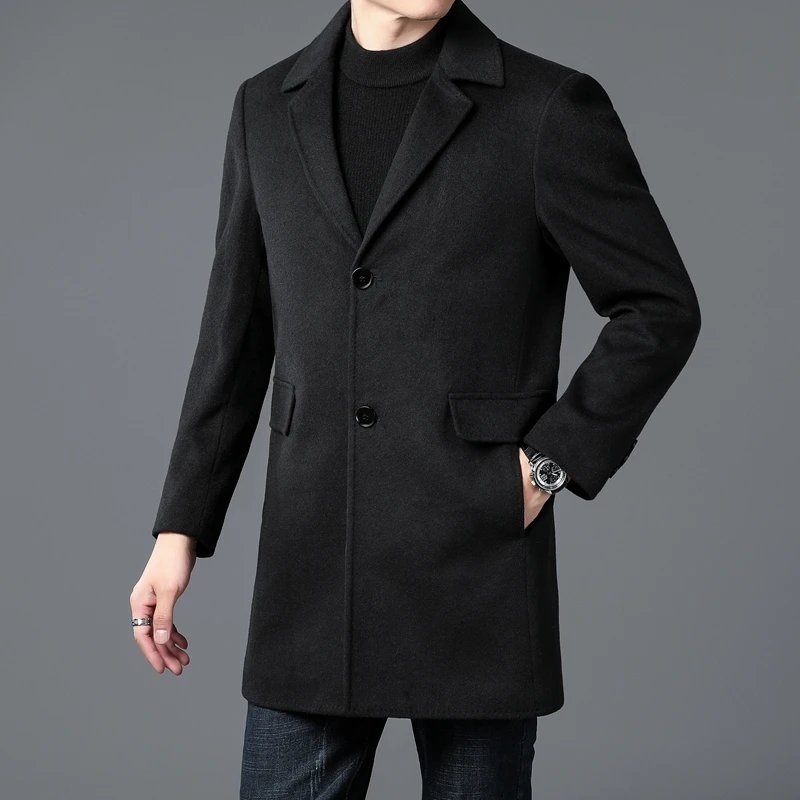 Gentlemen's Winter Wool Overcoat Men Gray Black Essential Coat Notched Collarr Single Breasted Design Outfits Old Money Style
