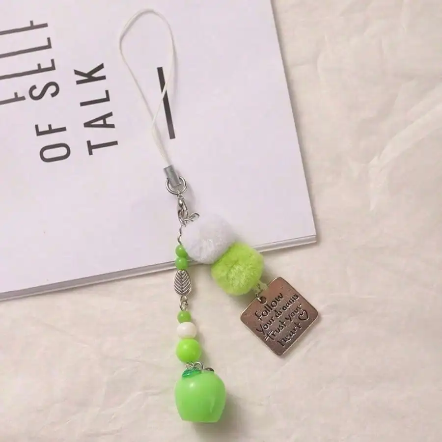 

1 Piece, Green Apple Pendant, Green Cute Beaded Mobile Phone Chain, Student Schoolbag Lanyard, Portable Bag Pendant, Keychain, Fresh Accessories, Practical Items.