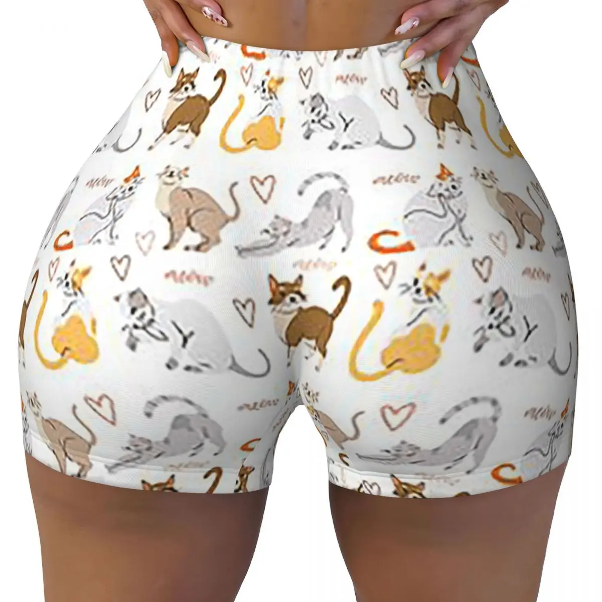 

Серые шорты для йоги с имбирем и сиамскими котятами, женские шорты для йоги в тренажерном зале, спортивные шорты для волейбола, байкерские шорты