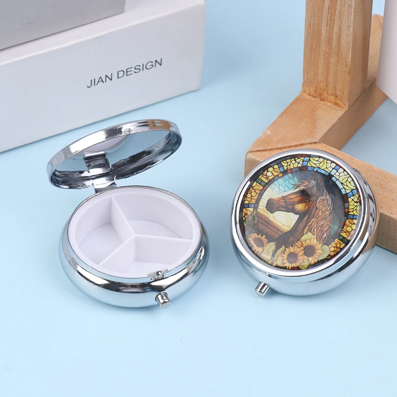 1 Pc Portable 3-compartment Round Pill Box 3-compartment Mini Pocket Portable Travel Pill Box For Personal Care