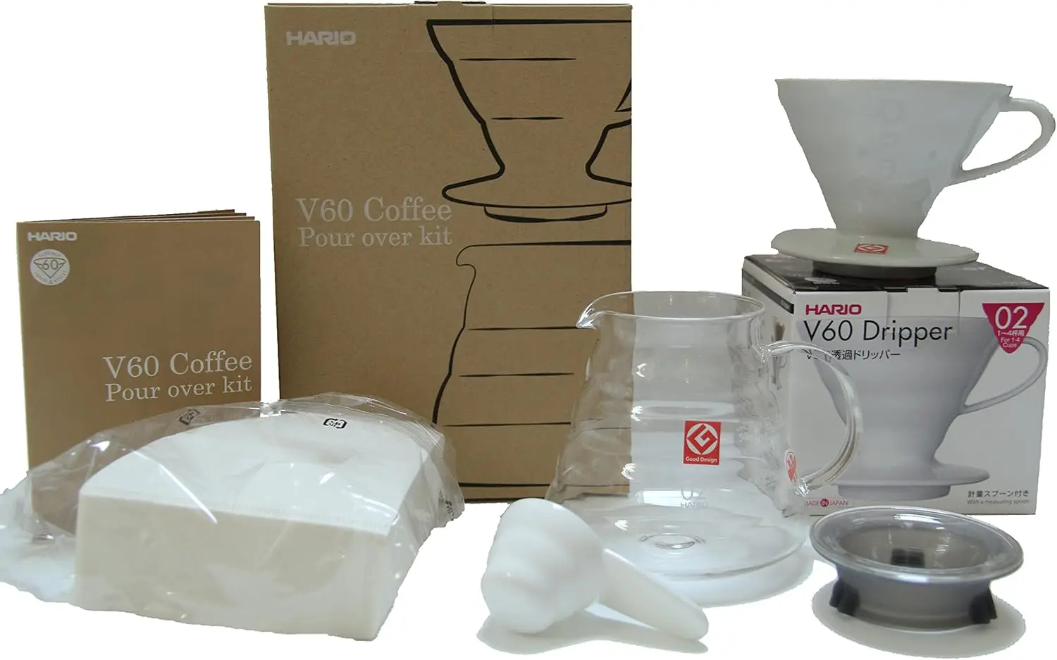 Kit de café V60 con gotero de cerámica, olla de vidrio, cuchara medidora, paquete de 100 unidades