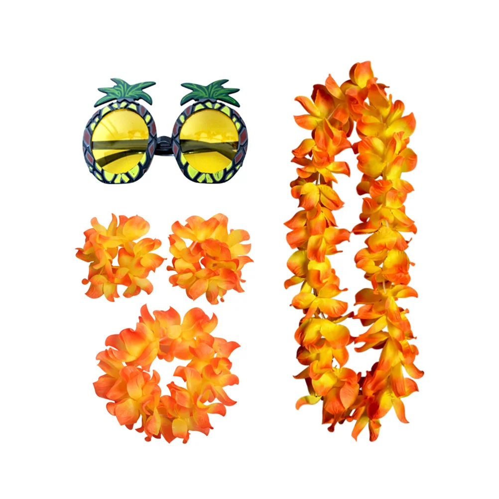 5pcs Flower Garland Set Hawaii Pineapple Eyeglasses Lightweight Durable Party Props For Dance Festival Costume Accessory