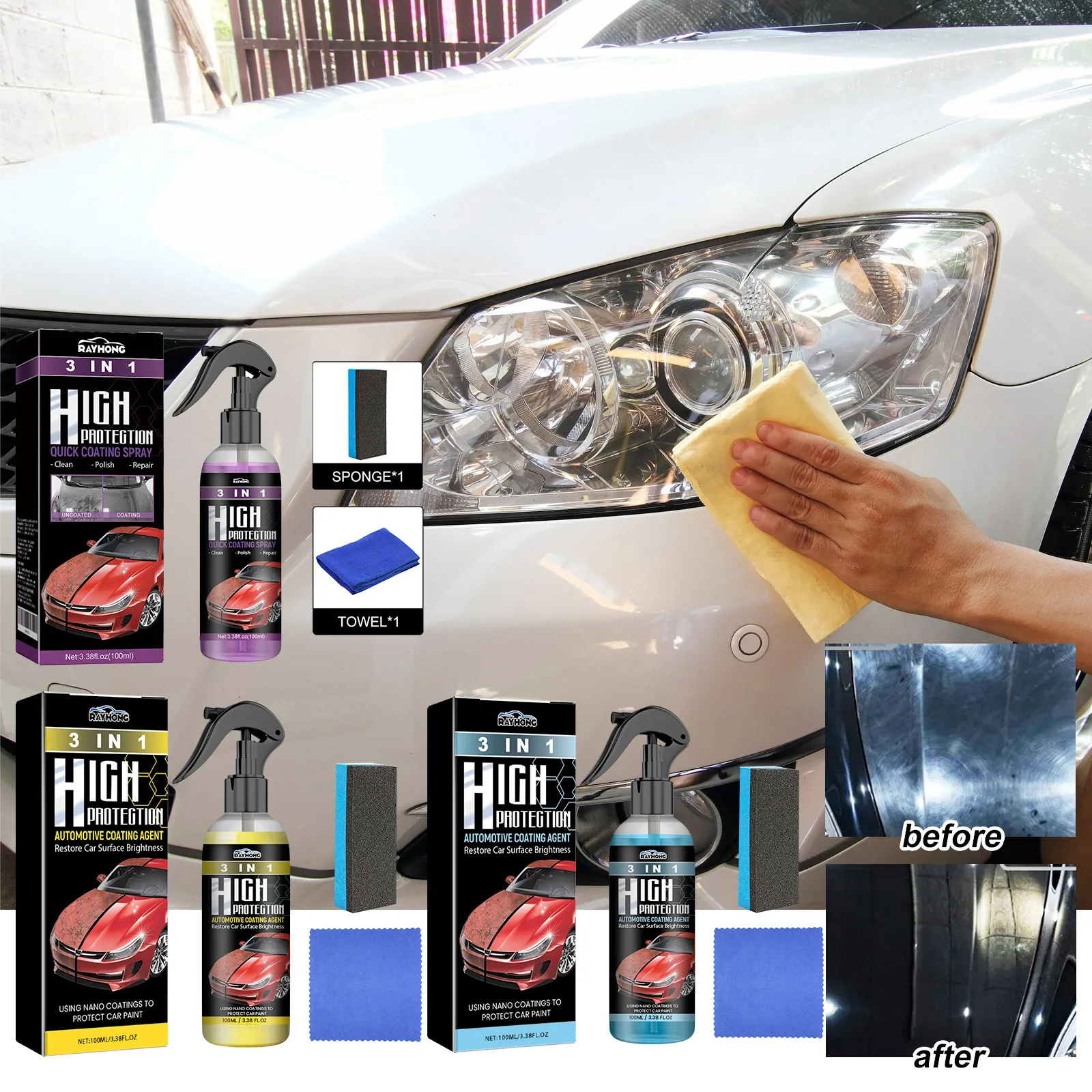 3 In 1 Rapid Ceramic Coating Fortify Car Wax Polish Spray Hydrophobic Intense Gloss Shine For Glass&Wheels&Paint Sealant Detail