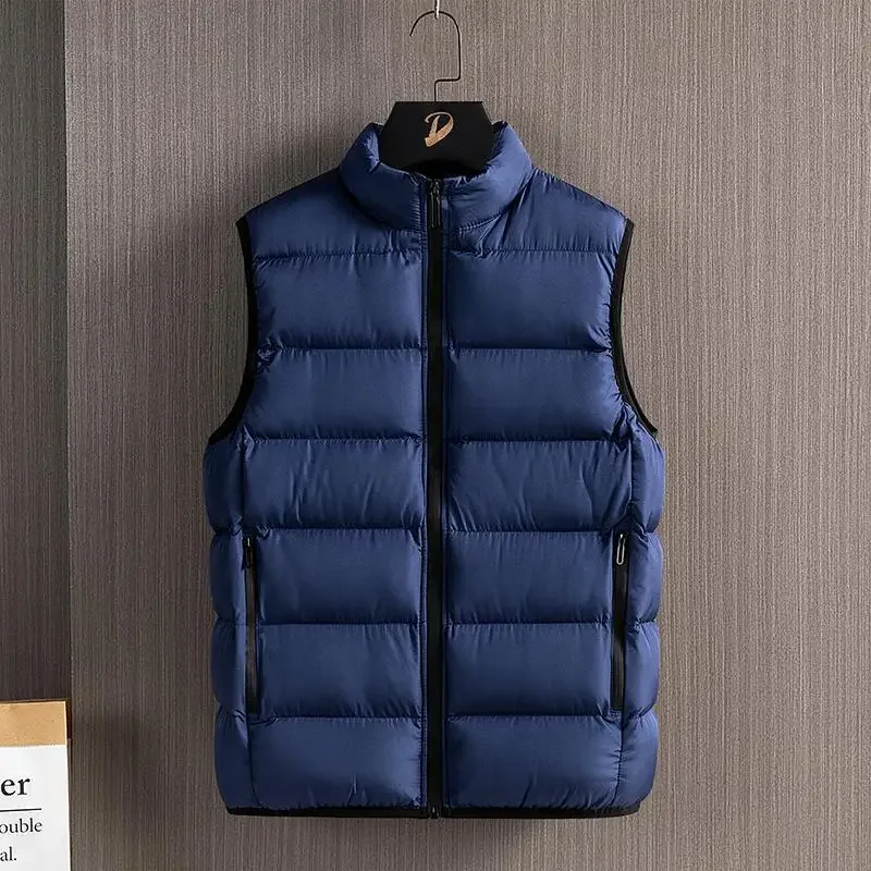 Chaleco sin mangas con cremallera para hombre, chaqueta cálida con cuello levantado, talla grande 4XL, 5XL, 6XL, Otoño e Invierno